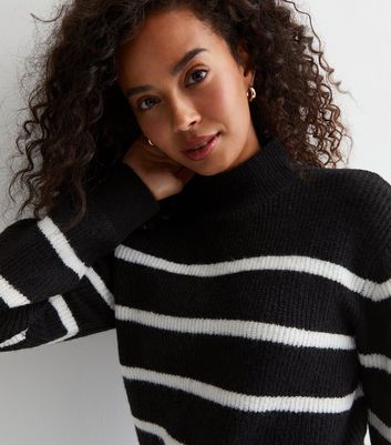 Tall Black Stripe Knit Turtle Neck Mini Dress | New Look