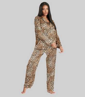 Loungeable Shirt Pyjama Set with Leopard Print