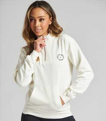 South Beach Cream High Neck 1/2 Zip Pocket Front Logo Sweatshirt