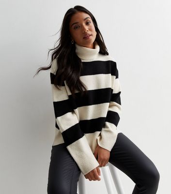 Women's striped clearance polo neck jumper