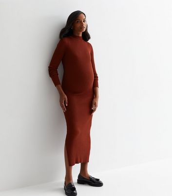 Maternity Rust Knit Split Hem Midi Dress New Look