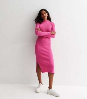 Pink knitted midi dress hotsell