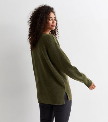 Tall Khaki Knit V Neck Jumper New Look