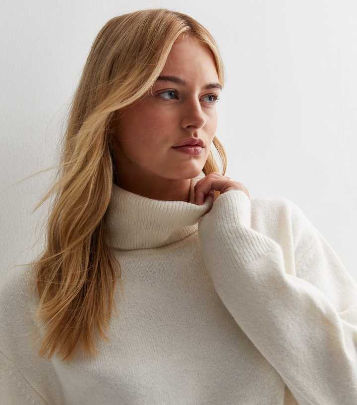 white roll neck sweater women's