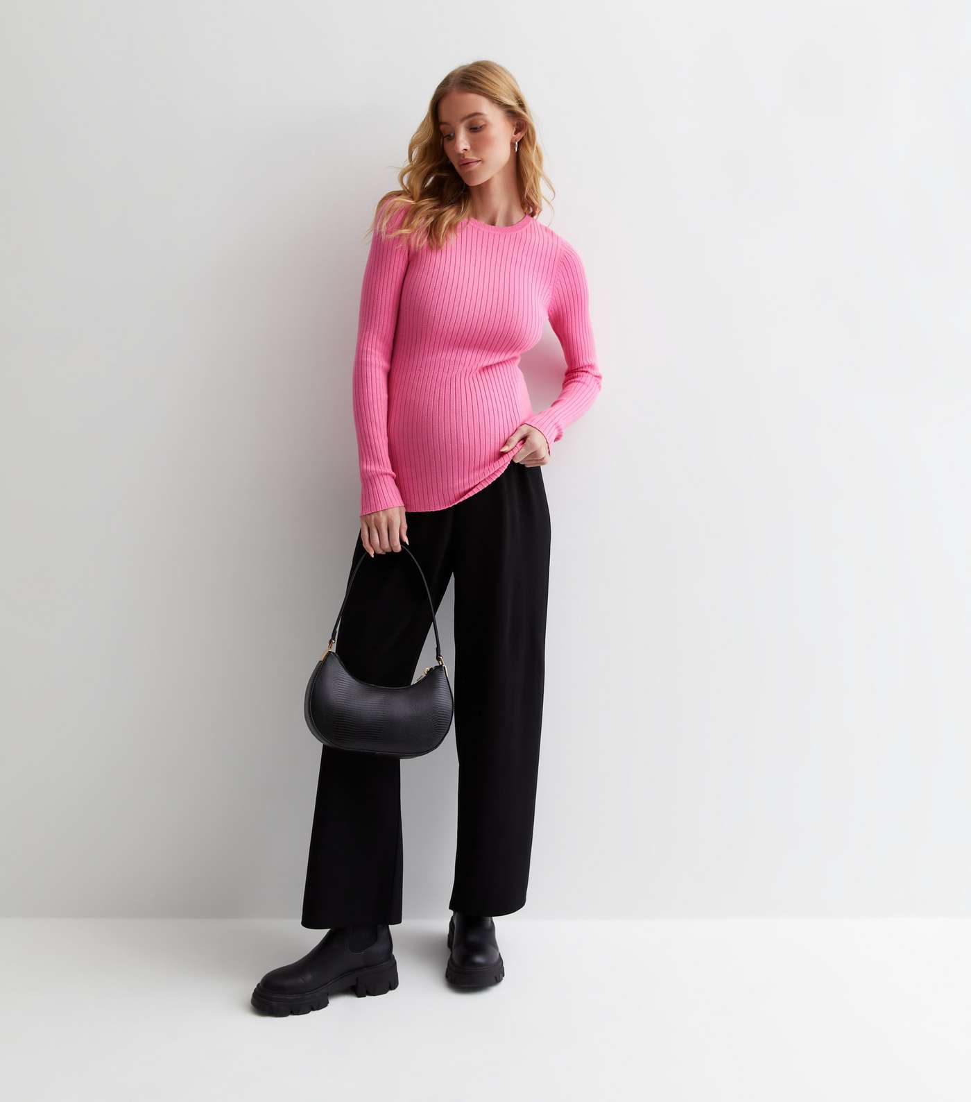 Maternity Pink Knit Crew Neck Jumper Image 2
