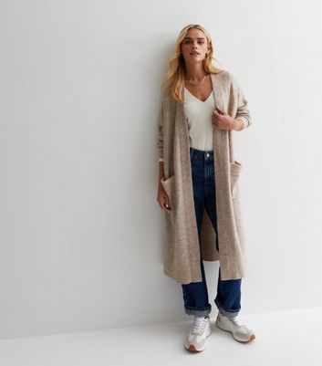 Long tan 2025 cardigan with pockets