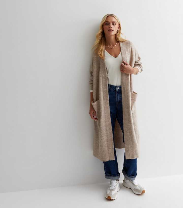 Petite Stone Knit Pocket Front Long Cardigan