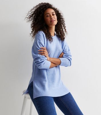 Tall Blue Knit Split Hem Jumper New Look