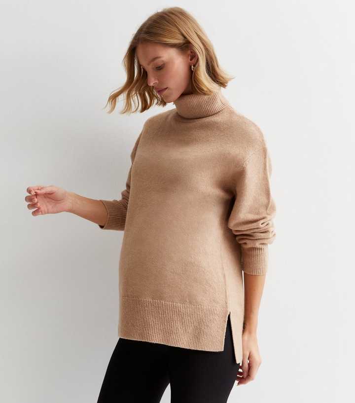 Roll Neck Next Camel Jumper Maternity Camel Knit Roll Neck Split