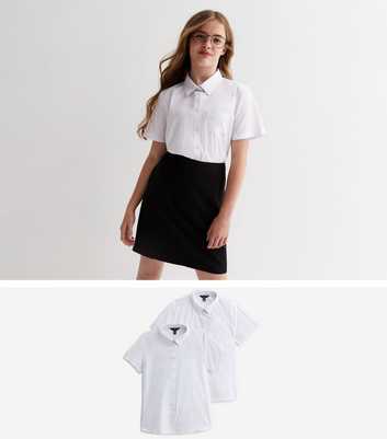 Girls 2 Pack White Short Sleeve Relaxed Fit School Shirts