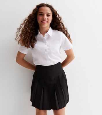 Girls 2 Pack White Short Sleeve Slim Fit School Shirts New Look