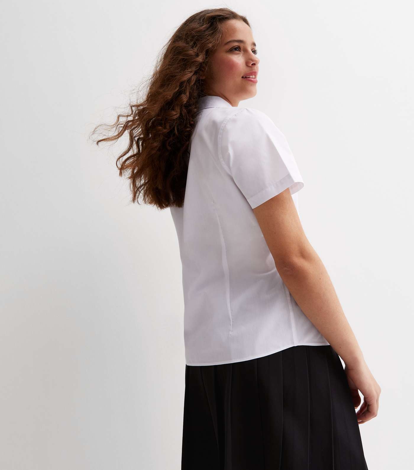 Girls 2 Pack White Short Sleeve Slim Fit School Shirts Image 4
