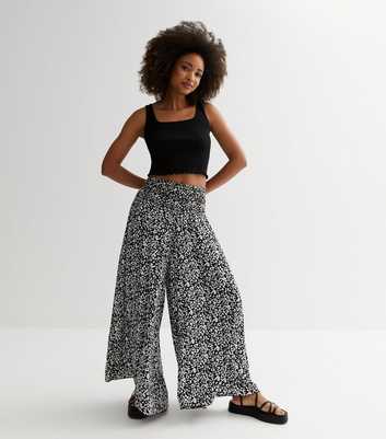 Cameo Rose Black Leopard Print Pleated Wide Leg Trousers
