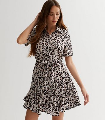 Cameo Rose Off White Leopard Print Belted Mini Shirt Dress