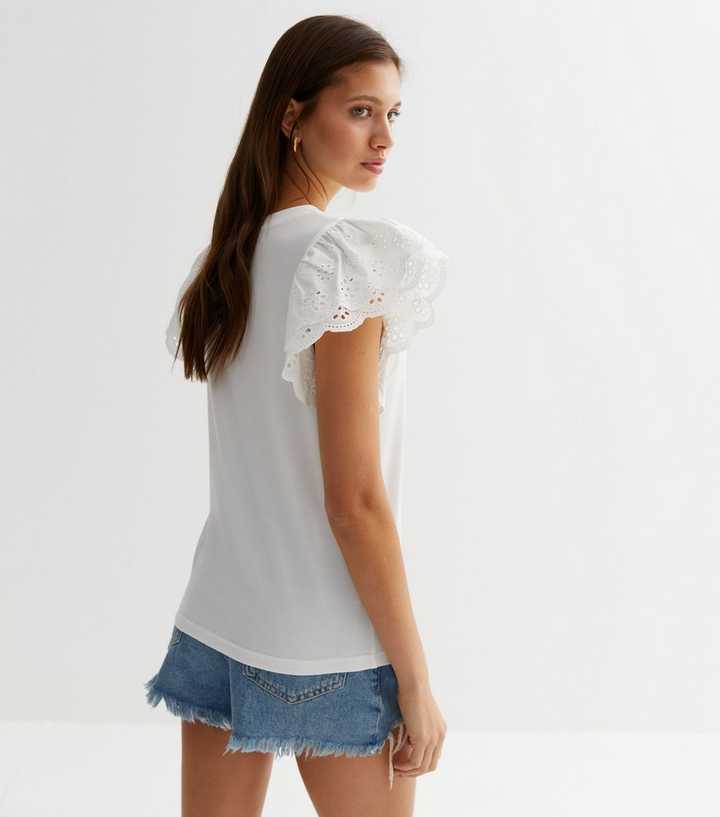 white t shirt frill sleeve