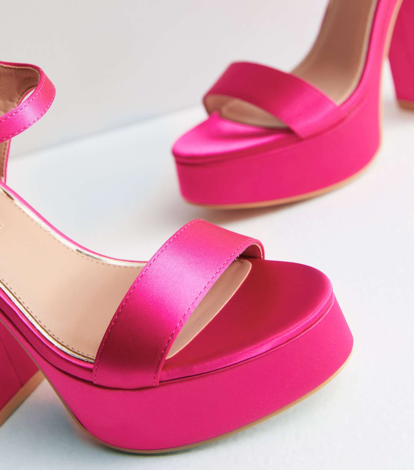 Little Mistress Bright Pink Satin Platform Block Heel Sandals Image 4