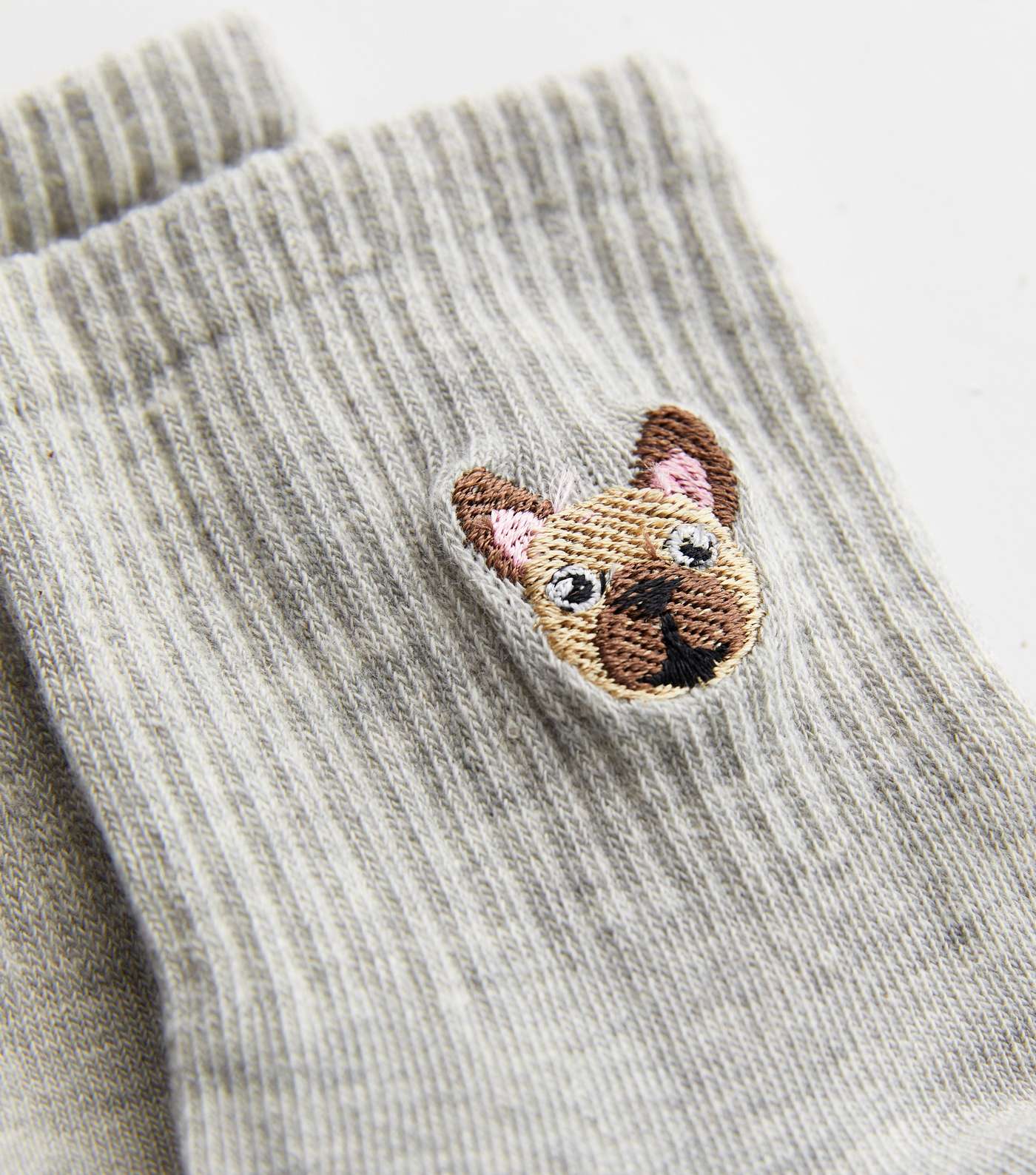 Grey Embroidered French Bulldog Tube Socks Image 2