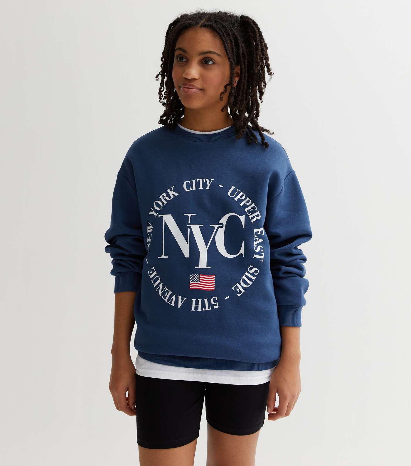 Girls Navy NYC Upper East Side Logo Long Sweatshirt Image 2
