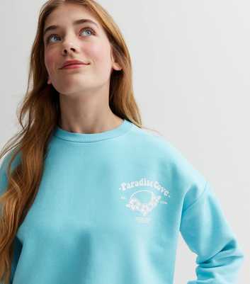Girls Turquoise Tropical Paradise Cove Jersey Logo Sweatshirt