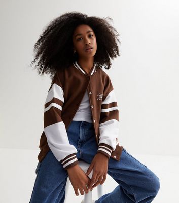 Girls Brown Brooklyn Logo Varsity Bomber Jacket New Look