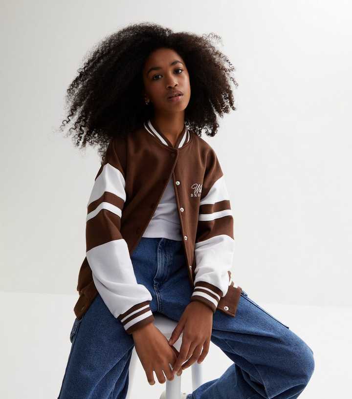 Girls Brown Brooklyn Logo Varsity Bomber Jacket | New Look