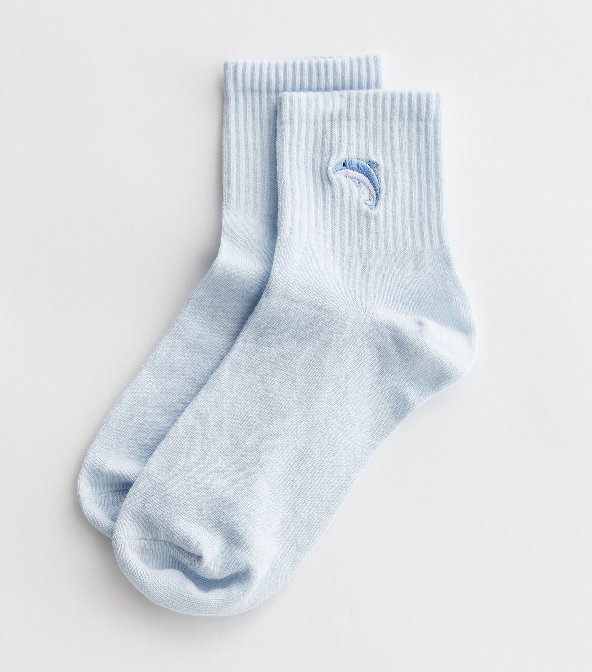 Pale Blue Embroidered Dolphin Tube Socks New Look