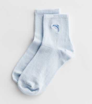 Pale Blue Embroidered Dolphin Tube Socks