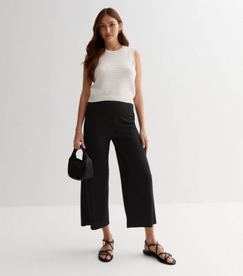 Only ribbed wide leg trousers in cream  ASOS