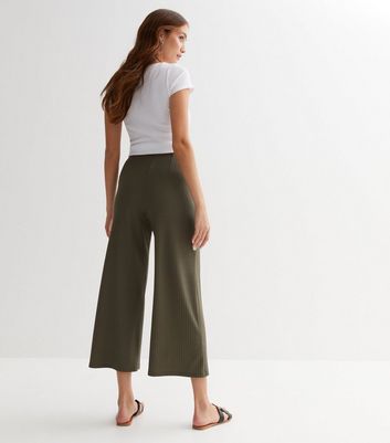 LTS Tall Womens Khaki Green Wide Leg Cropped Linen Look Trousers  Long  Tall Sally