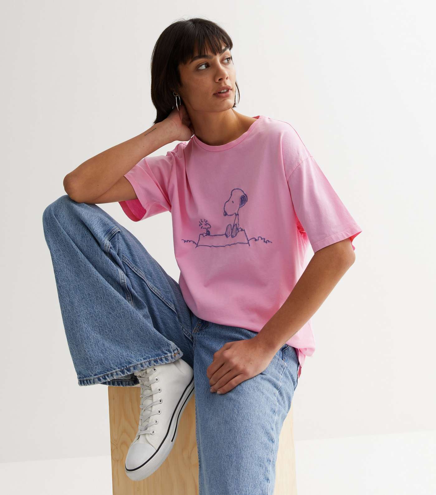 Bright Pink Snoopy Sketch Oversized T-Shirt Image 2