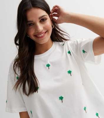 White Palm Tree Embroidered Boxy T-Shirt