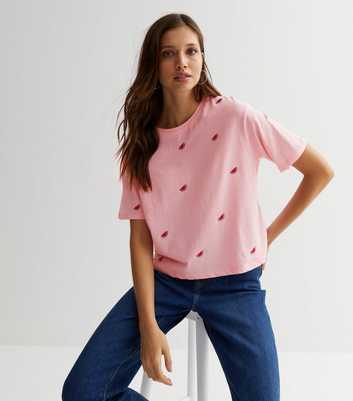 Pale Pink Watermelon Embroidered Boxy T-Shirt