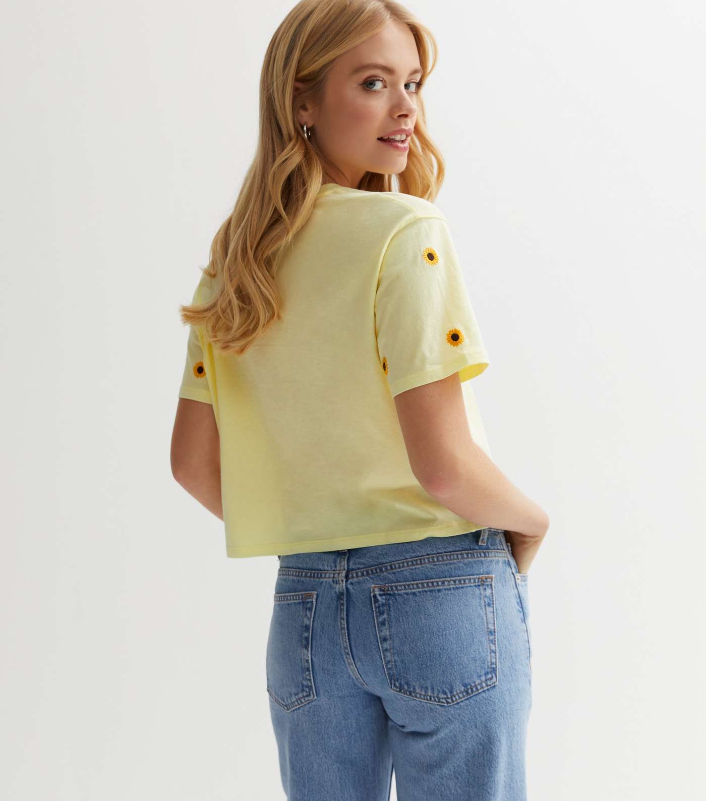 Pale Yellow Sunflower Embroidered Boxy T-Shirt Image 4