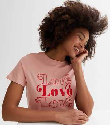 Pink Crew Neck Short Sleeve Love Logo T-Shirt