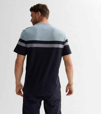 Men's Farah Navy Stripe Colour Block T-Shirt New Look
