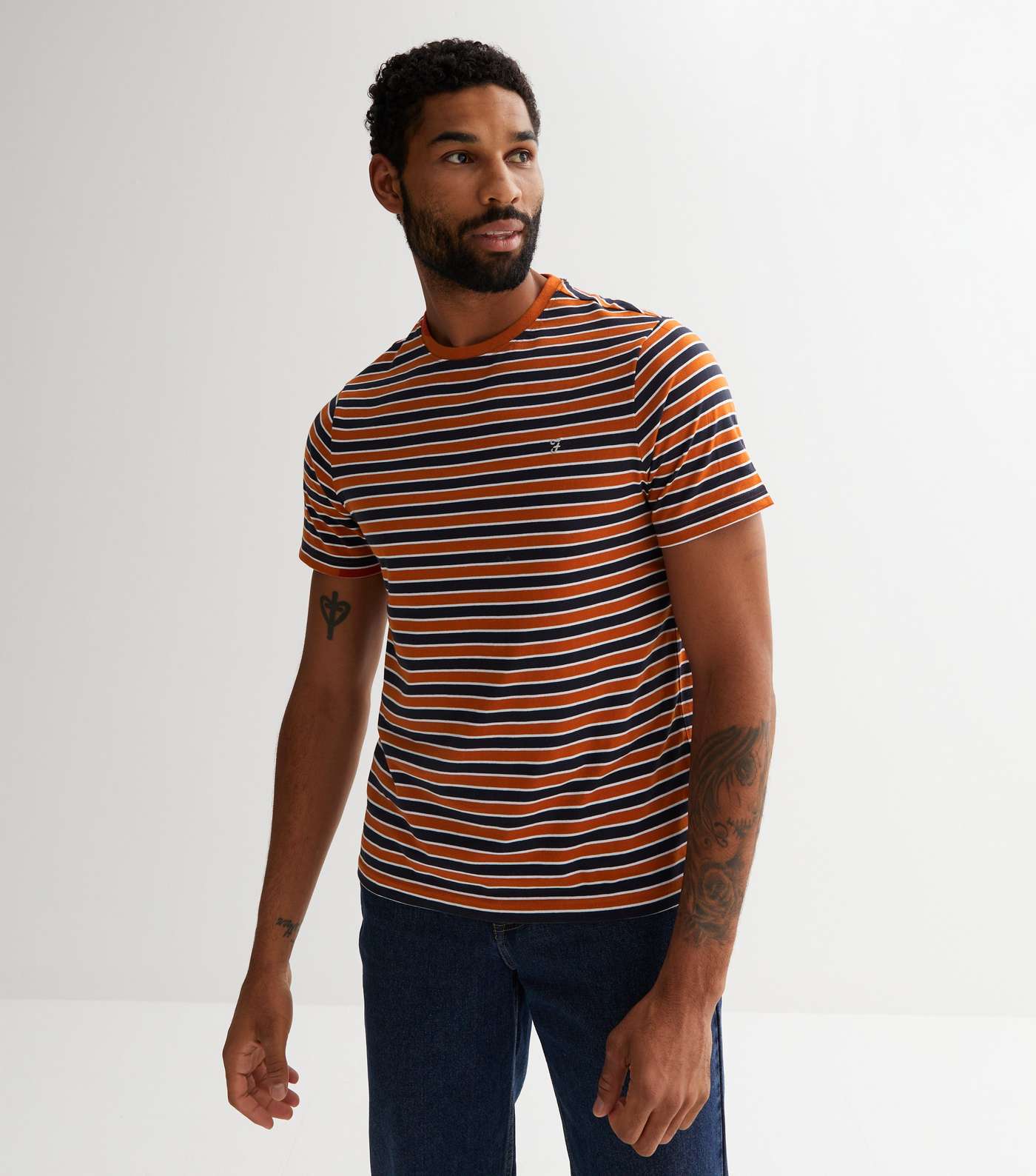 Farah Orange Stripe Crew Neck T-Shirt