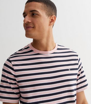 Men's Farah Coral Stripe Crew Neck T-Shirt New Look
