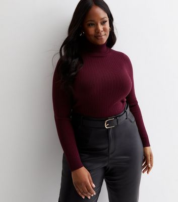 Burgundy polo neck jumper womens hotsell