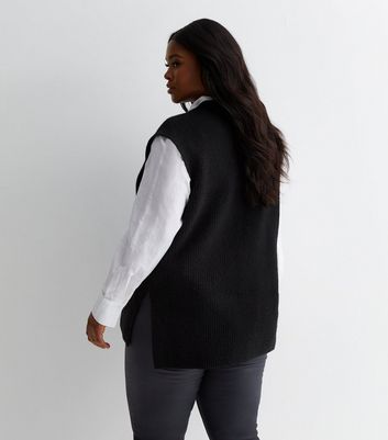 Curves Black Knit Split Hem Vest | New Look