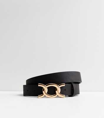 Black Leather-Look Link Buckle Belt