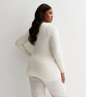 Curves White Ribbed Knit Crew Neck Jumper New Look