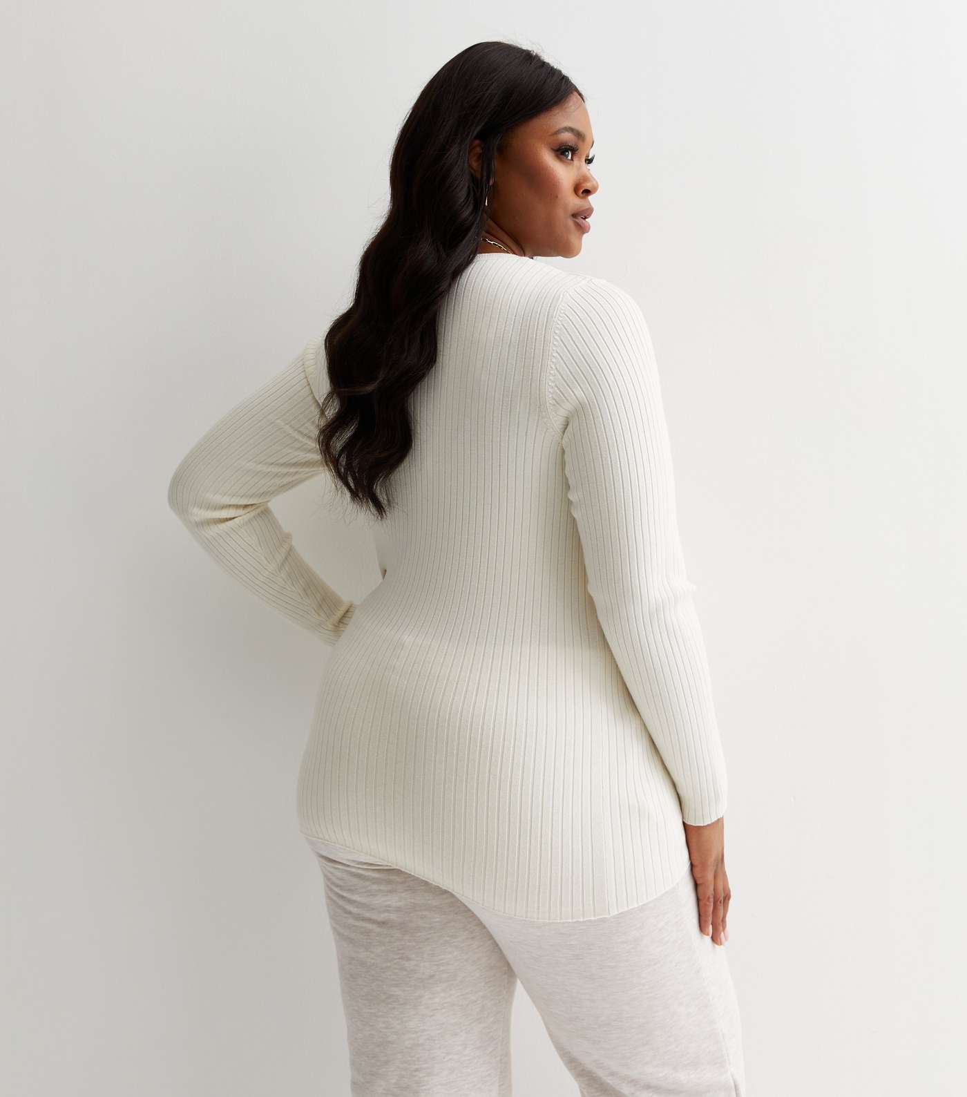 Curves White Ribbed Knit Crew Neck Jumper Image 4