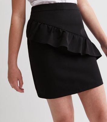 Girls Black Asymmetric Frill School Skirt New Look