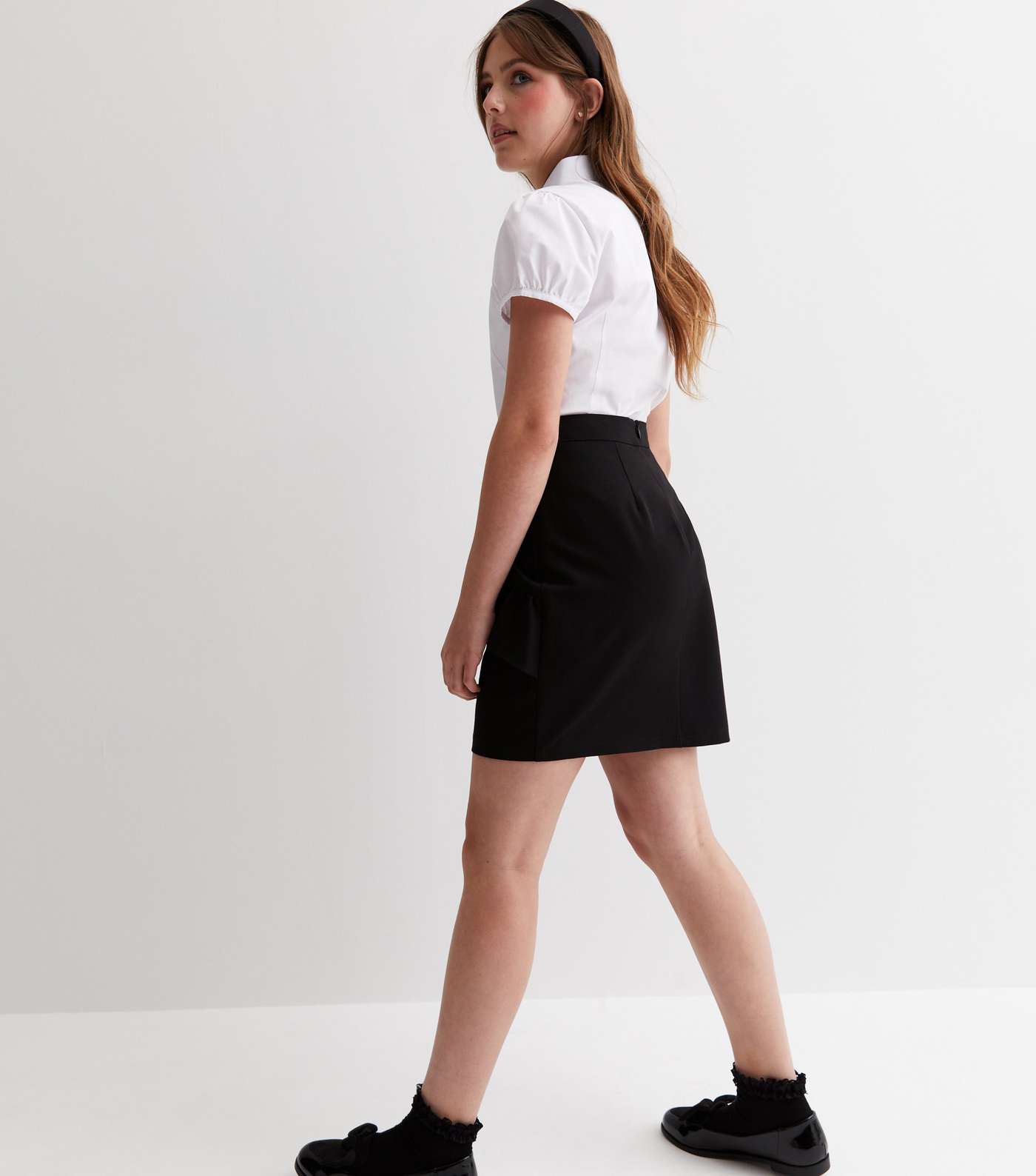 Girls Black Asymmetric Frill School Skirt Image 4
