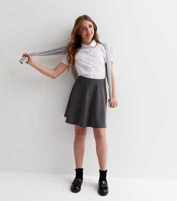 Girls Grey High Waist Skater School Skirt