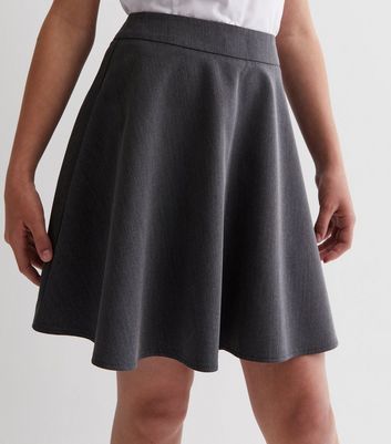 Girls Grey High Waist Skater School Skirt New Look