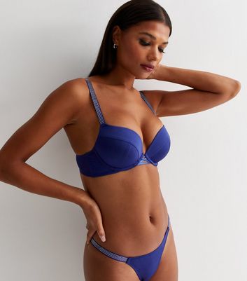 Indigo Diamanté Strap Push Up Bra