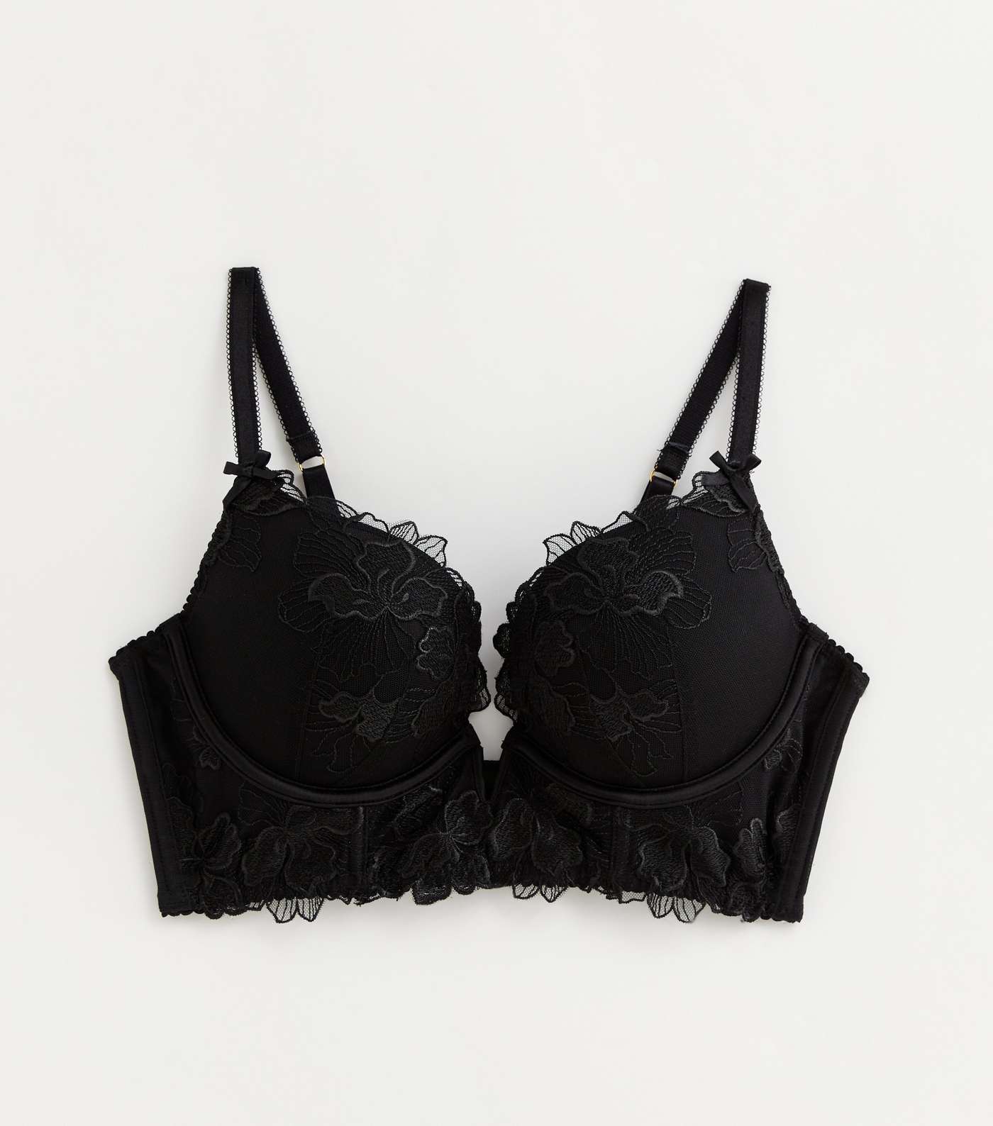 Black Floral Embroidered Push Up Corset Bra | New Look