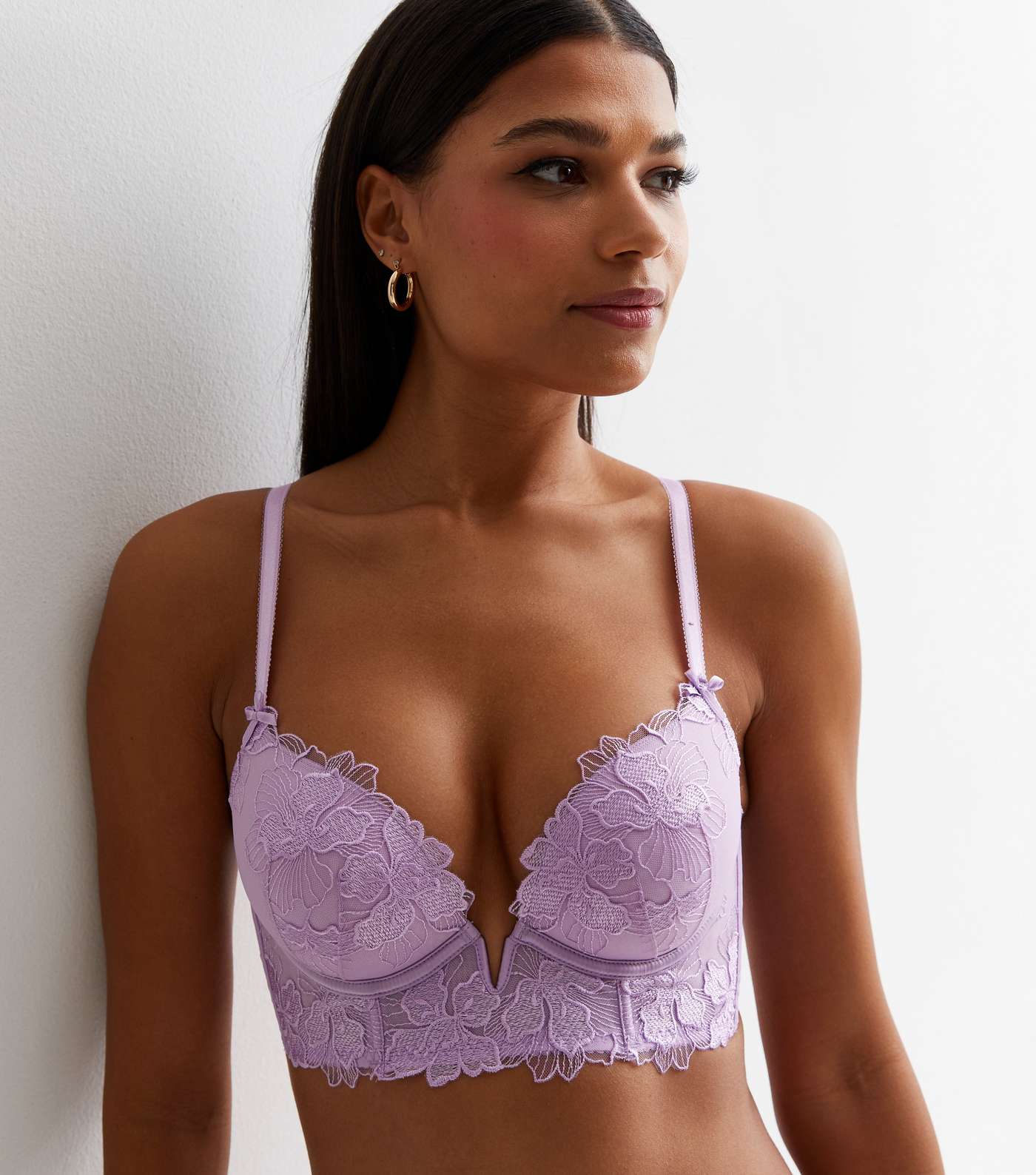 Lilac Floral Embroidered Push Up Corset Bra Image 3