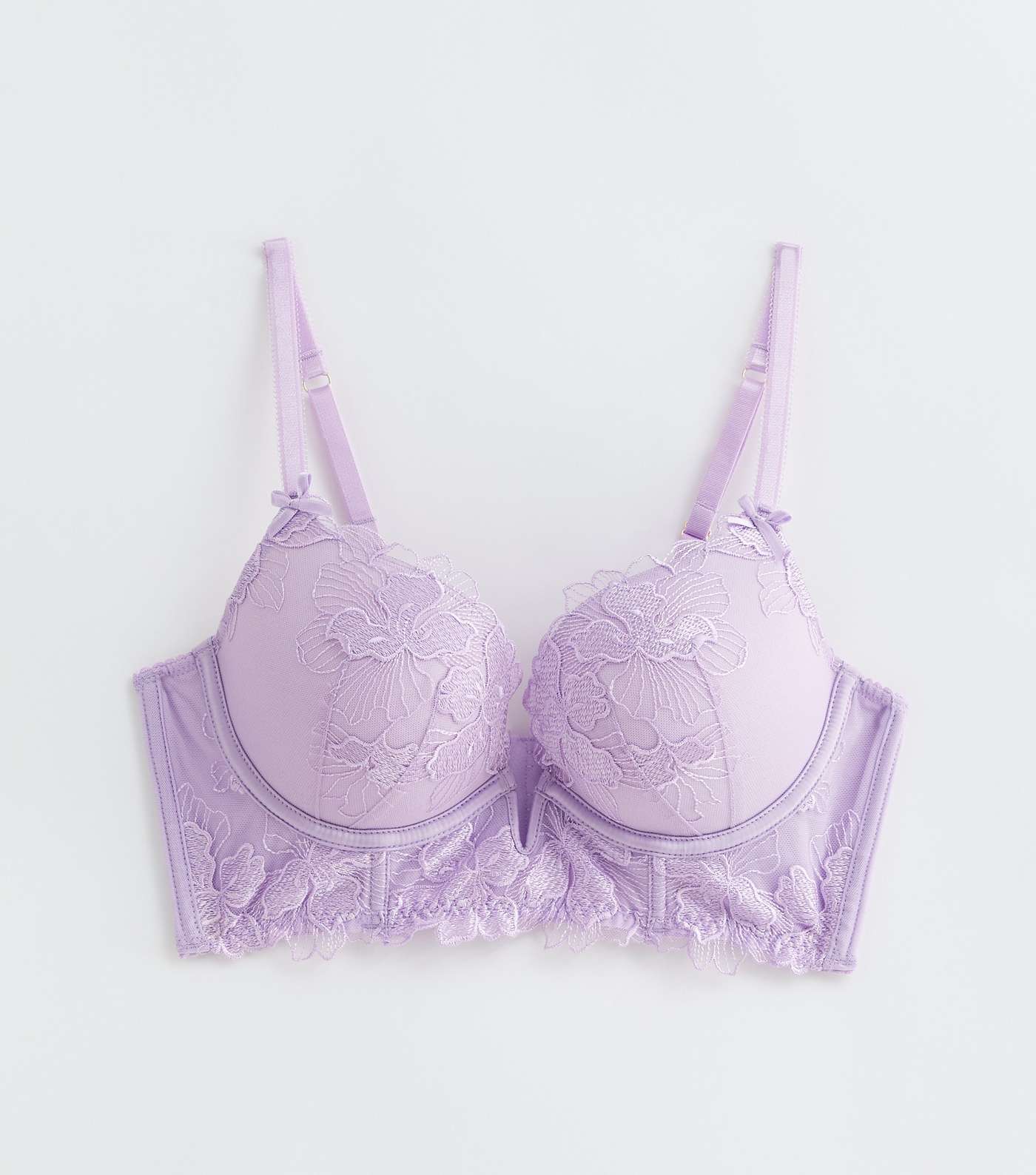 Lilac Floral Embroidered Push Up Corset Bra Image 5